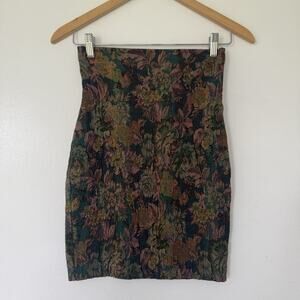 Vintage 90s Express Floral Jacquard Tapestry Pencil Skirt Small Cottagecore